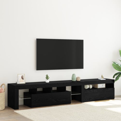 TV Szekrények 2 db LED Fénnyel Fekete Tölgy Mérnöki Fából