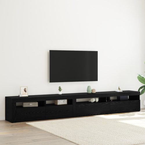 3 darabos TV szekrény készlet LED lámpákkal fekete tölgy mérnöki fa