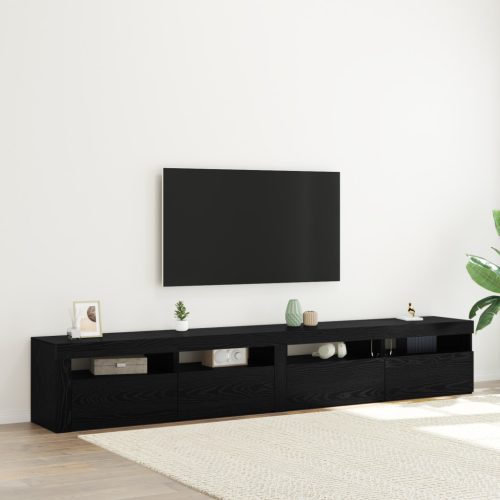 3 darabos TV szekrény szett LED fényekkel, Fekete tölgy, Műgyanta