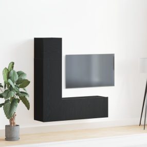   3 Részes TV Szekrény Készlet, Fekete Tölgyből, mérnöki fafeldolgozásból.