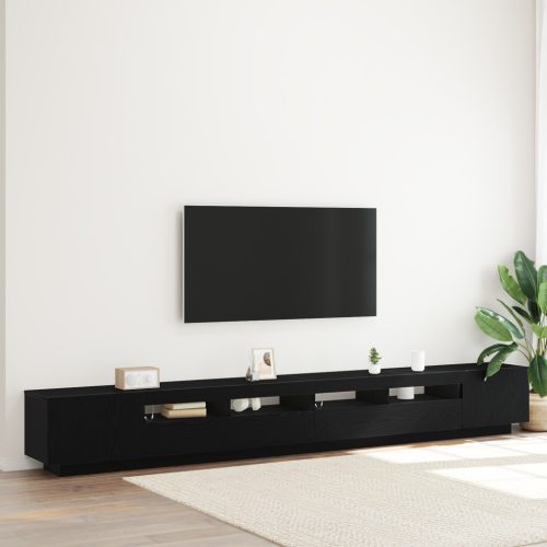 TV állvány LED világítással, fekete tölgyből, 300x35x40 cm, mérnöki fa
