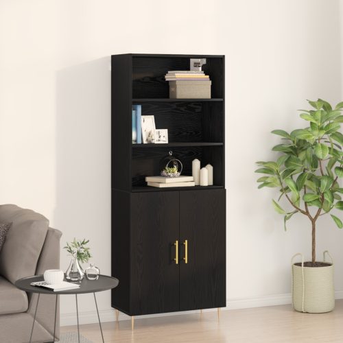 Magas Szekrény Fekete Tölgy 69.5x34x180 cm Laminált Fa