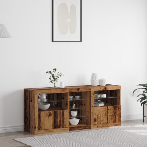 szekrény LED lámpákkal Régi fa 162x37x67 cm Fából készült
