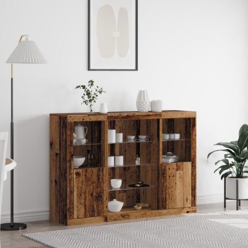 Büféasztal LED világítással Régi fa 142.5x37x100 cm Mérnöki fa