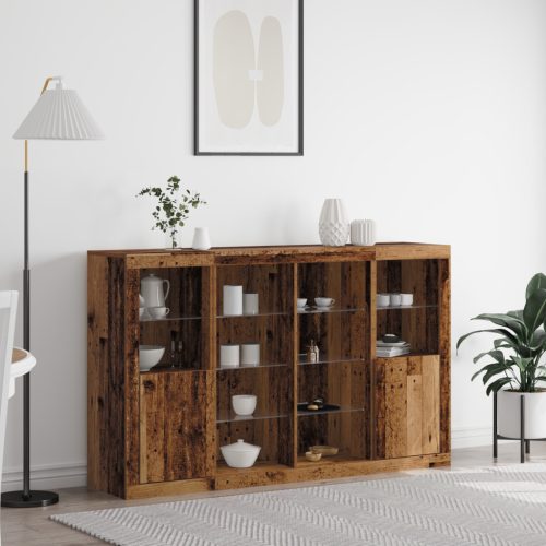 Büfé LED Fényekkel Régi Fa 163x37x100 cm Mérnöki Fa