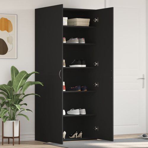 Cipőtároló Fekete 80x35,5x180 cm Mérnöki Fa