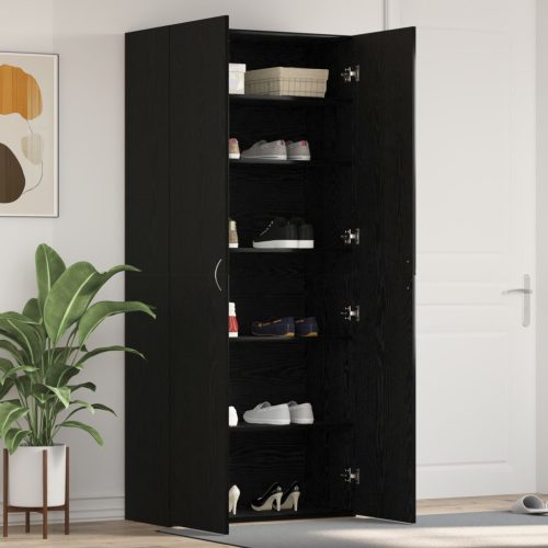 Cipőtároló Fekete Tölgy 80x35,5x180 cm Mérnöki Fa