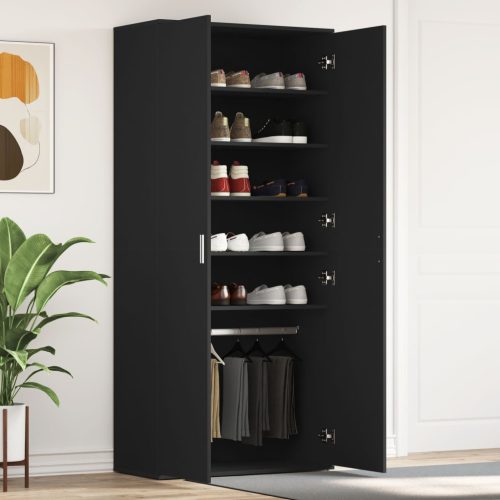 Fekete Cipőszekrény 80x39x180 cm Mérnöki Fa