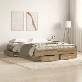   vidaXL Ágykeret fiókkal tárolóval Artisan tölgy 140 x 190 cm Faanyag