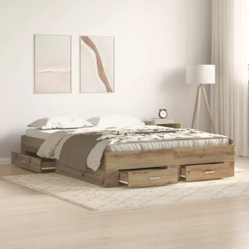 vidaXL Ágykeret fiókkal tárolóval Artisan tölgy 140 x 190 cm Faanyag