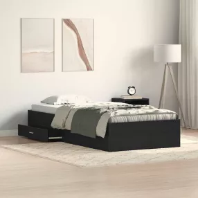   Ágykeret fiókokkal fiókkal Musta tammi 90 x 200 cm Faanyag