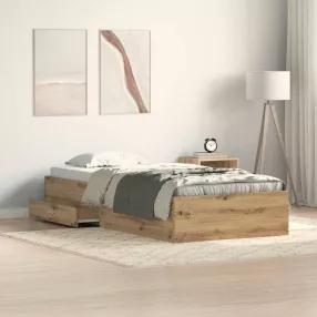   Ágykeret fiókokkal fiókkal kézműves tölgy 90 x 190 cm Faanyag