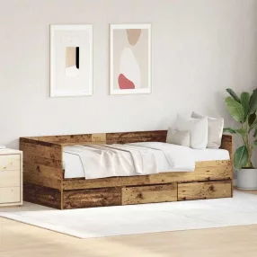   Fekvőfelület keret tárolókkal Régi fa 90 x 190 cm Faanyag