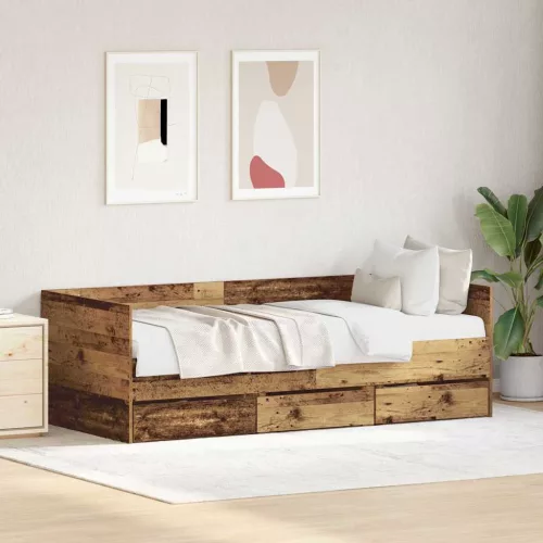 Fekvőfelület keret tárolókkal Régi fa 90 x 190 cm Faanyag