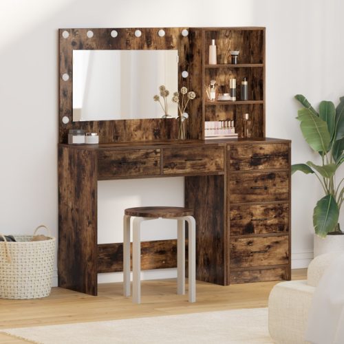 2 Részes Sminkasztal Szett LED Füstölt Tölgy MDF