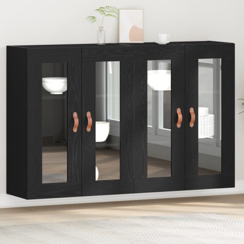 Fali Szekrények 2 db Fekete Tölgy 69,5x34x90 cm Gyártott Fa