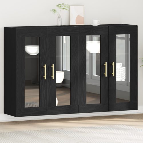 Fali Szekrények 2 db Fekete Tölgy 69,5x34x90 cm Kompozit Fa