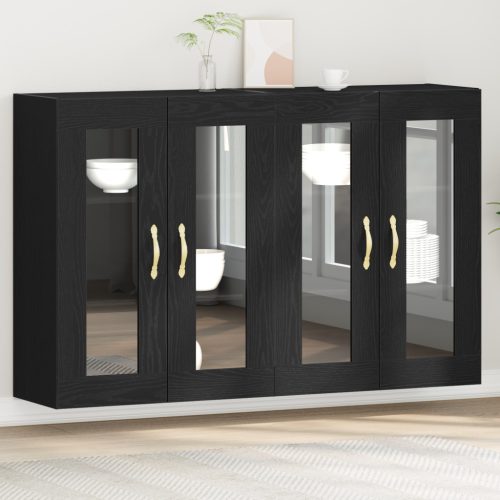 Fali Szekrények 2 db Fekete Tölgy 69,5x34x90 cm Mérnöki Fa
