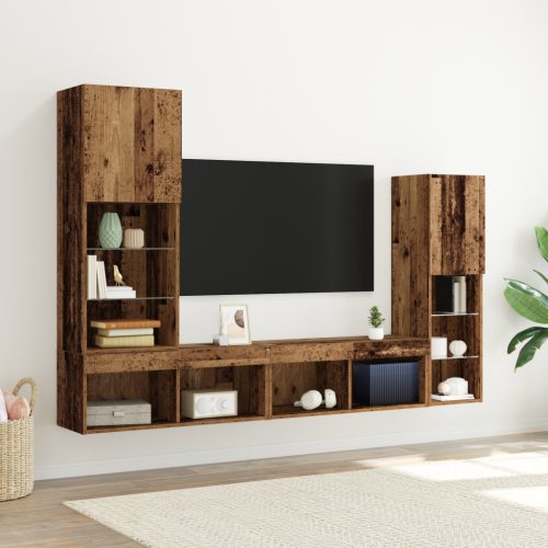 TV szekrény LED lámpákkal Megkopott fa 40.5x30x102 cm