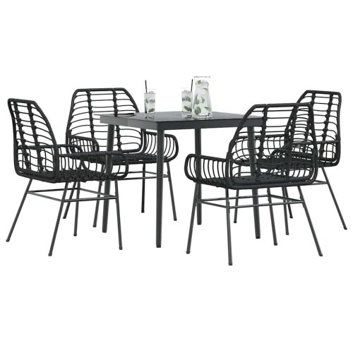 5 részes fekete polyrattan üveg kerti étkezőgarnitúra