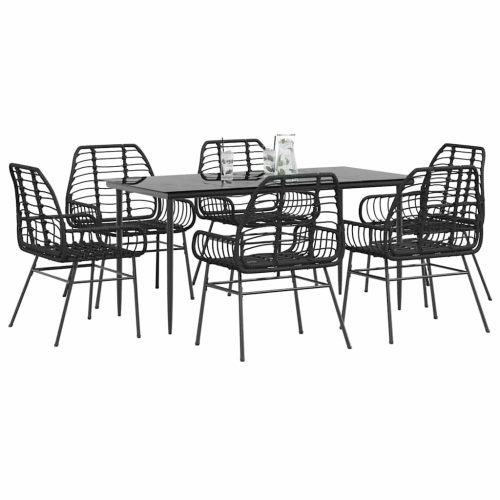 7 részes fekete polyrattan üveg kerti étkezőgarnitúra