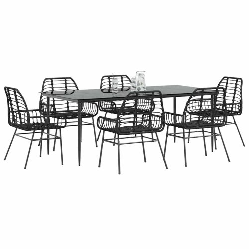 7 részes fekete polyrattan üveg kerti étkezőgarnitúra