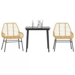 3 észes barna polyrattan üveg kerti étkezőgarnitúra