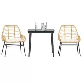   3 észes barna polyrattan üveg kerti étkezőgarnitúra párnával