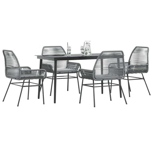 5 részes szürke polyrattan üveg kerti étkezőgarnitúra párnával
