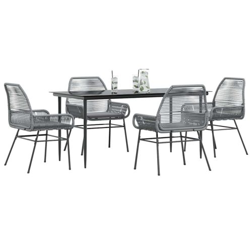 5 részes szürke polyrattan üveg kerti étkezőgarnitúra párnával