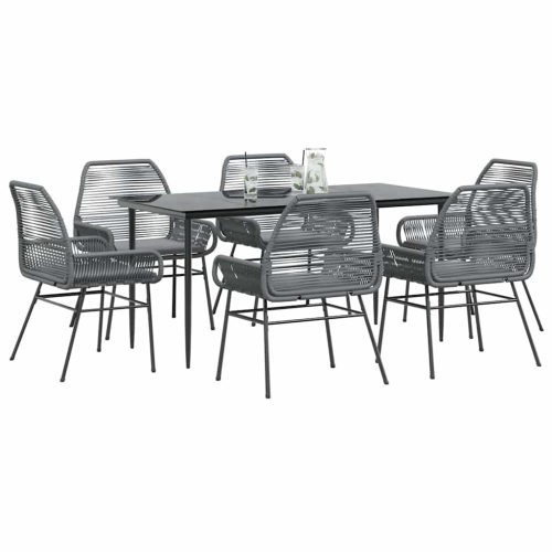 7 részes szürke polyrattan üveg kerti étkezőgarnitúra párnával