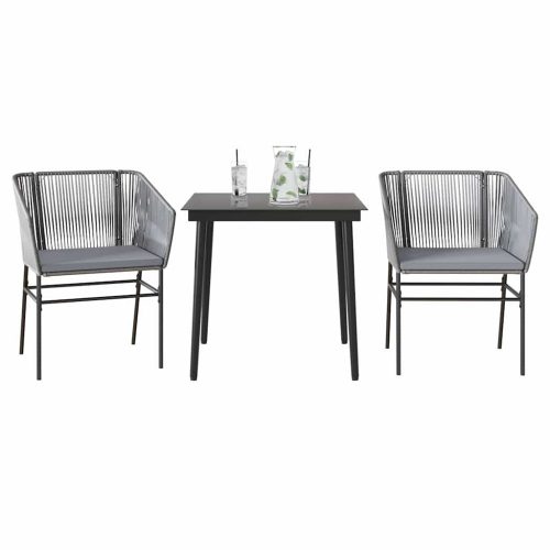 3 részes szürke polyrattan üveg kerti étkezőgarnitúra párnával