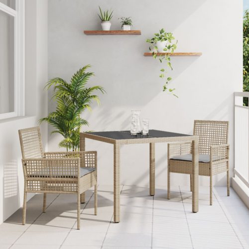 2 db Bézs Polirattan 90 x 90 x 75 cm UV-álló anyagok