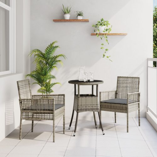 3 darabos Kerti Étkező Szett Szürke Poli Rattan