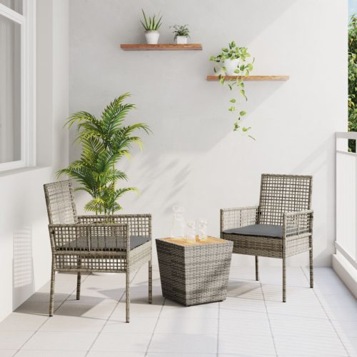 3 db-os Kerti Bistro Készlet Párnákkal Szürke Poli Rattan