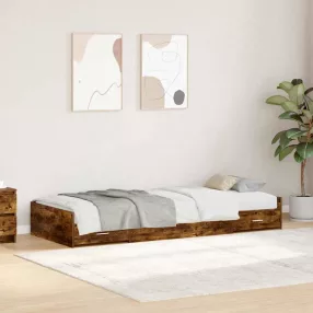   Ágykeret tárolóval fejtámlával Füstölt tölgy 100 x 200 cm Faanyag