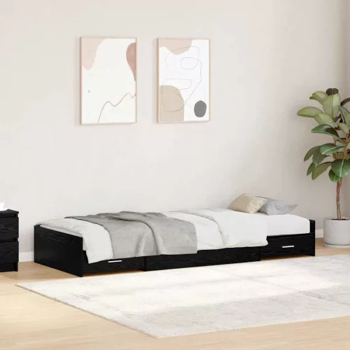 Ágykeret tárolóval fejtámlával Fekete tölgy 90 x 200 cm Faanyag