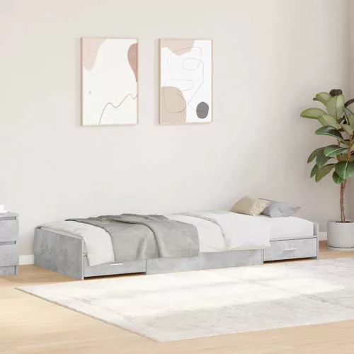 Ágykeret tárolóval fejtámlával Beton Szürke 90 x 200 cm Faanyag
