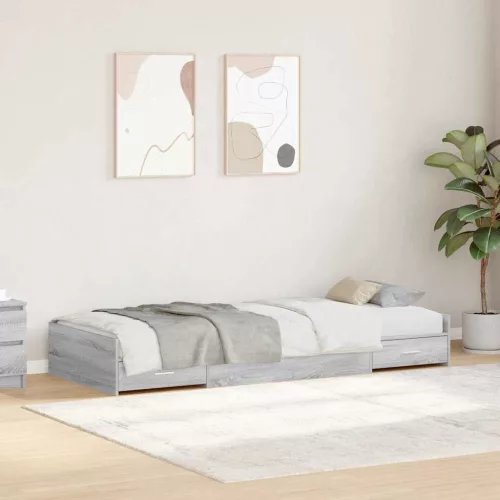 Ágykeret tárolóval fejtámlával Szürke Sonoma 90 x 200 cm Faanyag