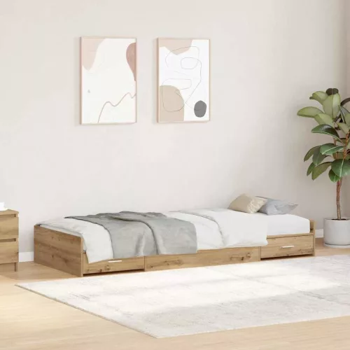 Ágykeret tárolóval fejtámlával Artisan tölgy 90 x 200 cm Faanyag