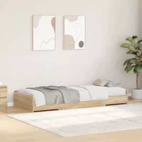   Ágykeret tárolóval fejtámlával Sonoma tölgy 80 x 200 cm Faanyag
