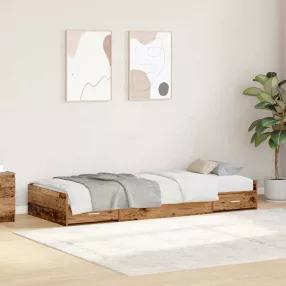   Ágykeret tárolóval fejtámlával fiókkal Öreg fa 80 x 200 cm Faanyag