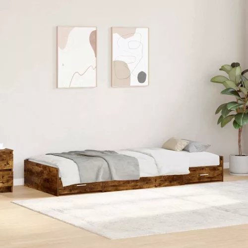 vidaXL Ágykeret fejtámlával fiókkal Füstölt tölgy 90 x 190 cm Faanyag