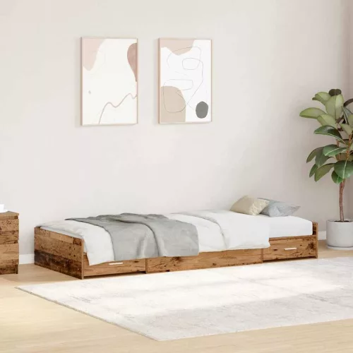 vidaXL Ágykeret fejtámlával fiókkal Öreg fa 90 x 190 cm Faanyag