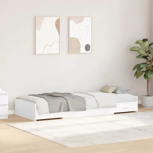 Ágykeret tárolóval fejtámlával fiókkal Fehér 75 x 190 cm Faanyag