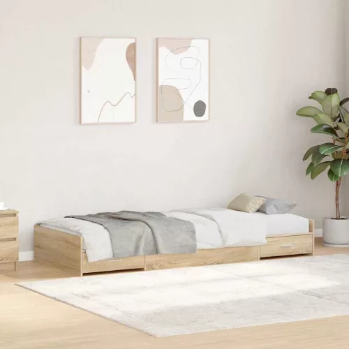 Ágykeret tárolóval fejtámlával Sonoma tölgy 75 x 190 cm Faanyag