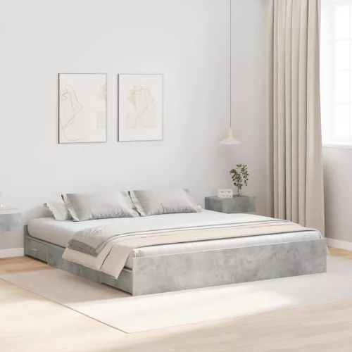 Ágykeret tárolóval fiókkal Beton szürke 200 x 200 cm Faanyag
