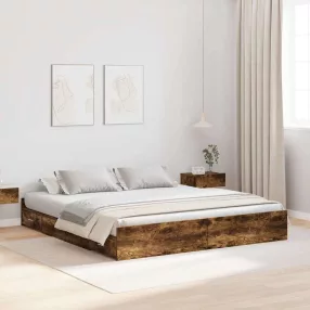   Ágykeret tárolóval fiókkal Füstölt tölgy 200 x 200 cm Faanyag