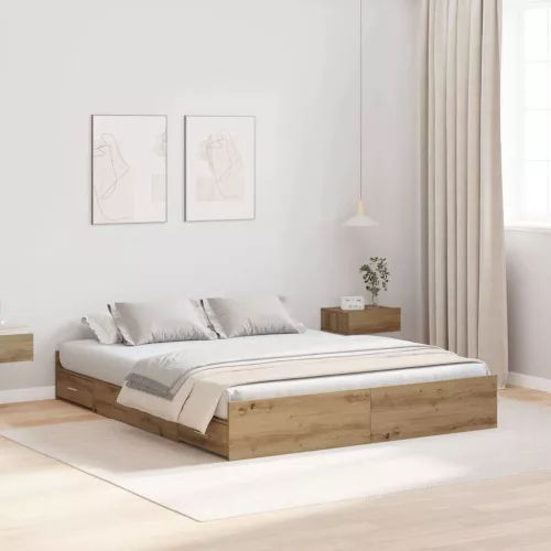 Ágykeret tárolóval fiókkal kézműves tölgy 150 x 200 cm Faanyag