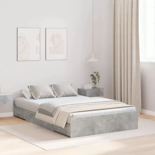 Ágykeret tárolóval fiókkal Beton szürke 120 x 200 cm Faanyag